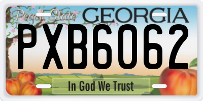 GA license plate PXB6062