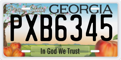 GA license plate PXB6345
