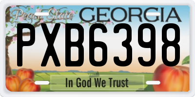 GA license plate PXB6398