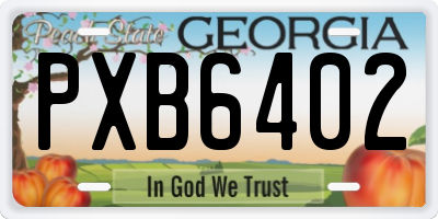 GA license plate PXB6402