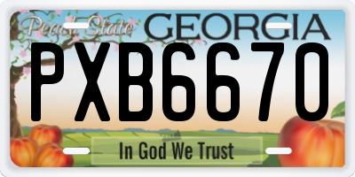 GA license plate PXB6670