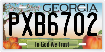 GA license plate PXB6702