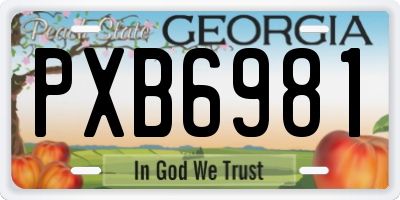 GA license plate PXB6981