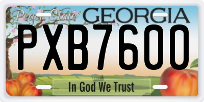 GA license plate PXB7600