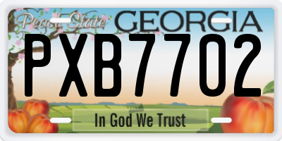 GA license plate PXB7702