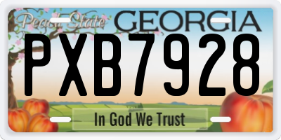 GA license plate PXB7928