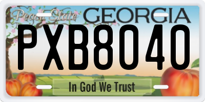 GA license plate PXB8040