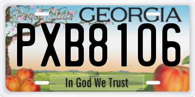 GA license plate PXB8106