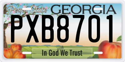 GA license plate PXB8701