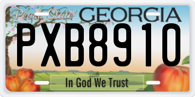 GA license plate PXB8910