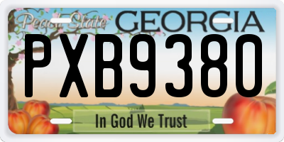 GA license plate PXB9380