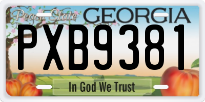 GA license plate PXB9381