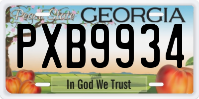 GA license plate PXB9934