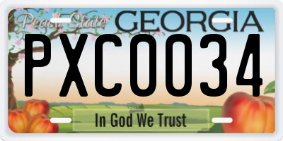 GA license plate PXC0034