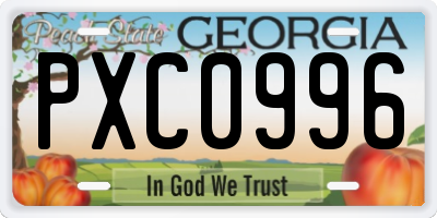 GA license plate PXC0996