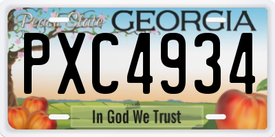GA license plate PXC4934