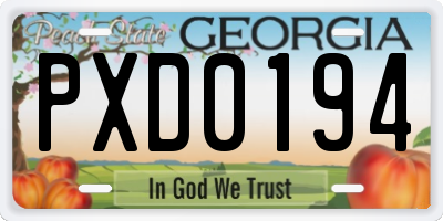 GA license plate PXD0194