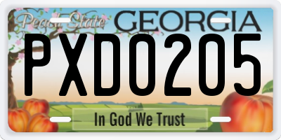 GA license plate PXD0205