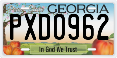 GA license plate PXD0962