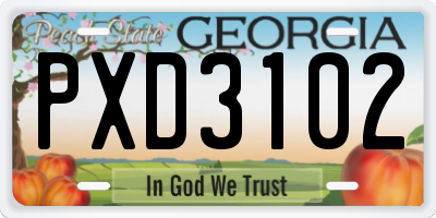 GA license plate PXD3102