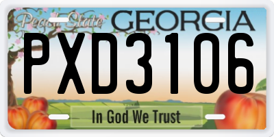GA license plate PXD3106