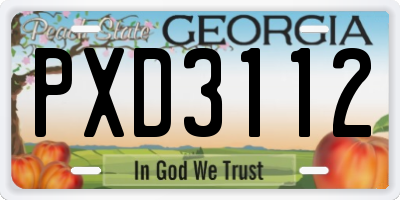 GA license plate PXD3112