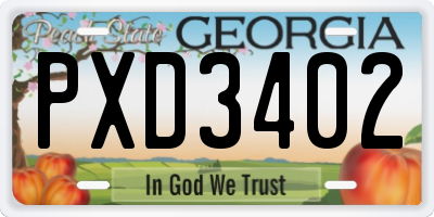 GA license plate PXD3402