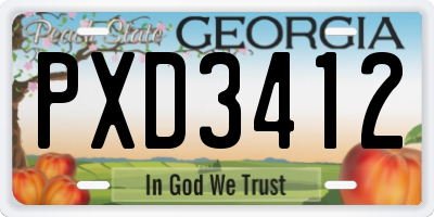 GA license plate PXD3412