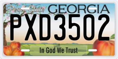 GA license plate PXD3502
