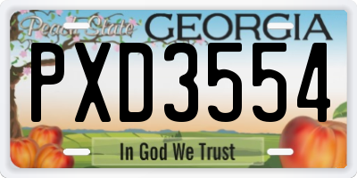 GA license plate PXD3554