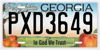 GA license plate PXD3649