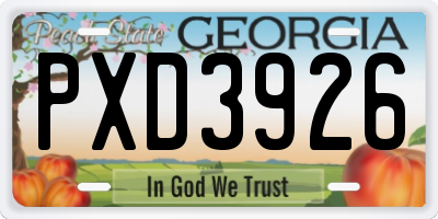 GA license plate PXD3926