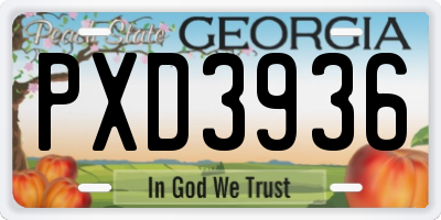 GA license plate PXD3936