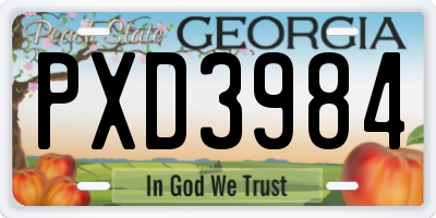 GA license plate PXD3984