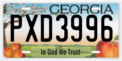 GA license plate PXD3996