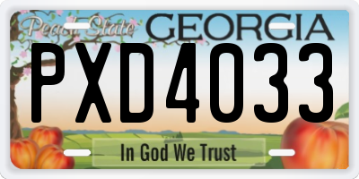 GA license plate PXD4033