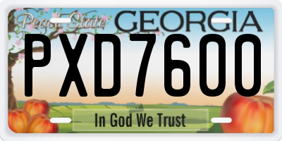 GA license plate PXD7600