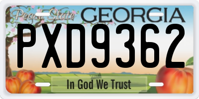 GA license plate PXD9362