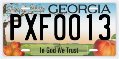 GA license plate PXF0013