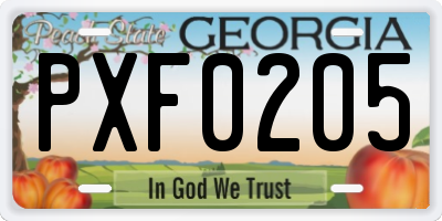 GA license plate PXF0205