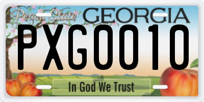 GA license plate PXG0010