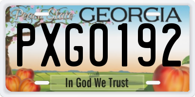 GA license plate PXG0192