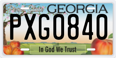 GA license plate PXG0840