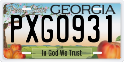 GA license plate PXG0931