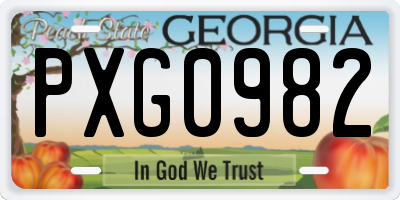 GA license plate PXG0982