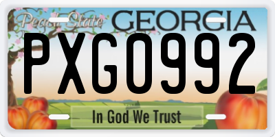 GA license plate PXG0992