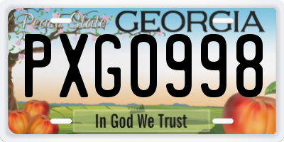 GA license plate PXG0998