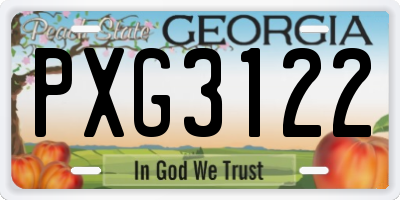 GA license plate PXG3122