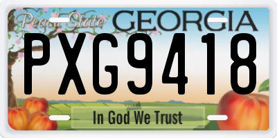 GA license plate PXG9418