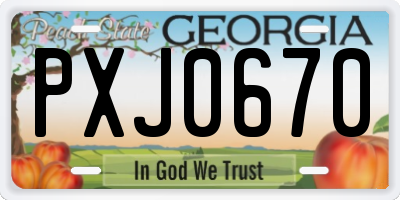 GA license plate PXJ0670
